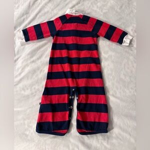 Toobydoo New York Striped Baby Jumpsuit - 6-12 mos - metal snap leg openings